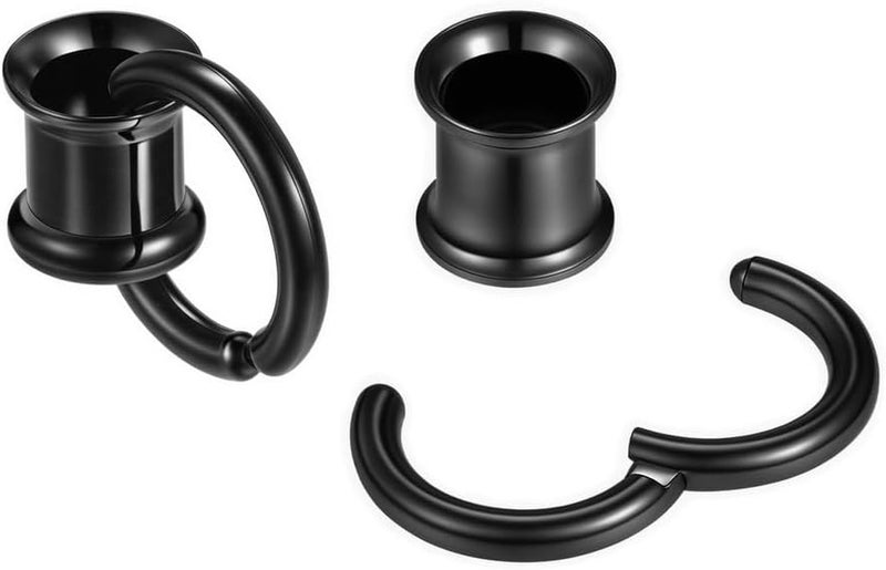 PiercingJ 1 Pair Ear Guages with Rings Ear Weight Plugs Tunnels Hypoallergenic Ear Expander Stretchers 316 Stainless Steel Hoop Earrings Piercing Body Jewelry 0G 00G 1/2" 9/16" - Image 2